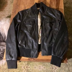Hip, faux-leather, black jacket